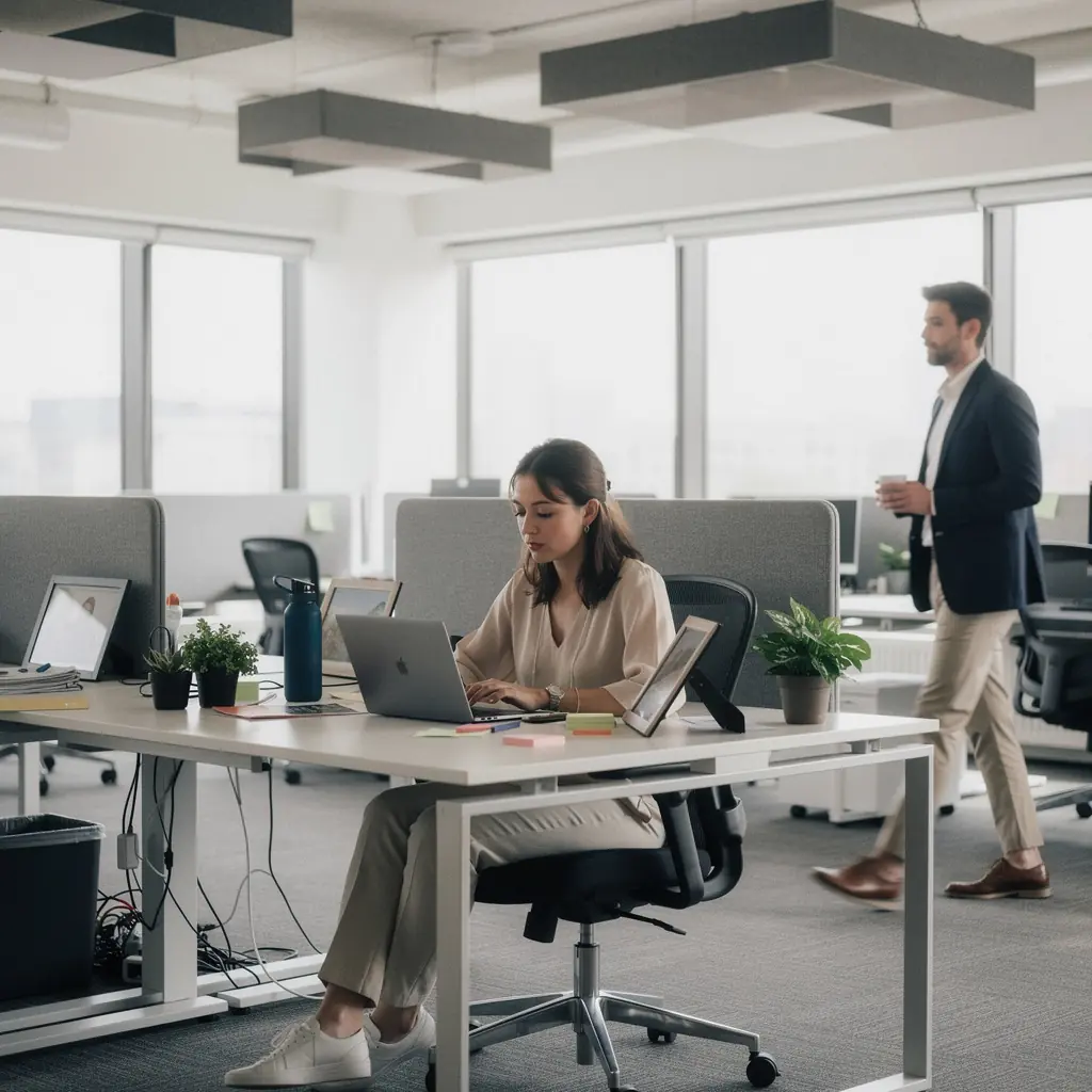 Heller Empfangsbereich mit modernen Möbeln und einladender Atmosphäre.