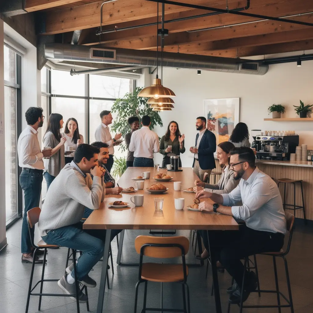 Offene Arbeitslandschaft mit klaren Wegen und ergonomischen Arbeitsplätzen.